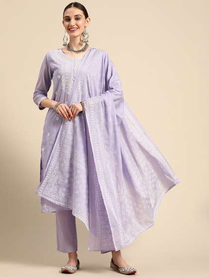 Sangria Women Embroidered Kurta with Trousers With Dupatta