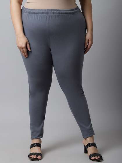TAG 7 Women Plus
                        size Grey Solid Cotton Ankle-Length Leggings