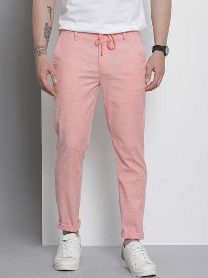 The Indian Garage Co
                        Men Pink Melange Effect Slim Fit Trousers