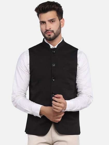 TAHVO Men Solid Woven Nehru Jacket