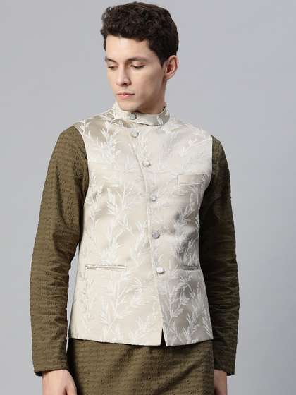 MANQ Men Jaquard Woven Nehru Jacket