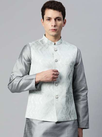 MANQ Men Jaquard Woven Nehru Jacket