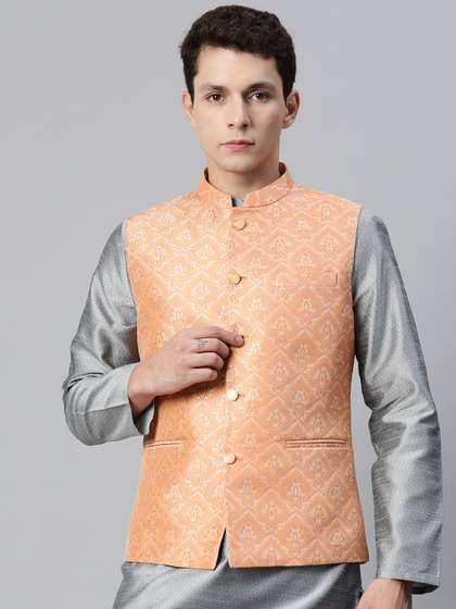 MANQ Men Jaquard Woven Nehru Jacket