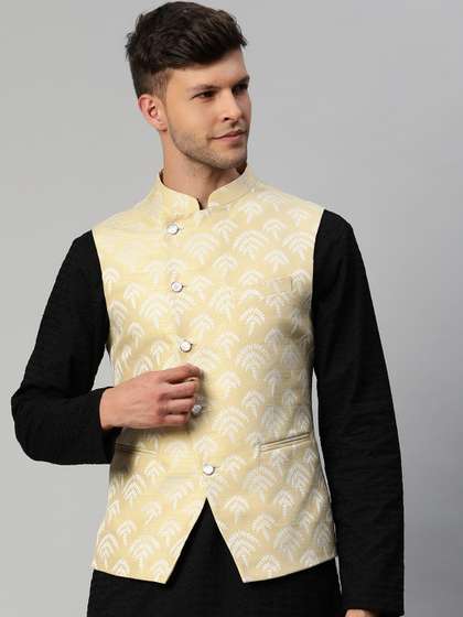 MANQ Men Jaquard Woven Nehru Jacket