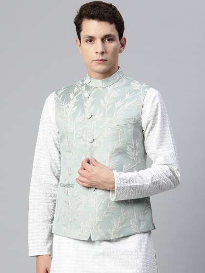 MANQ Men Jaquard Woven Nehru Jacket