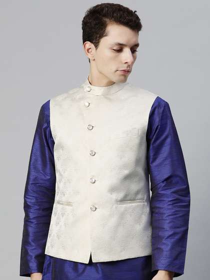 MANQ Men Woven
                        Design Jaquard Silk Nehru Jacket