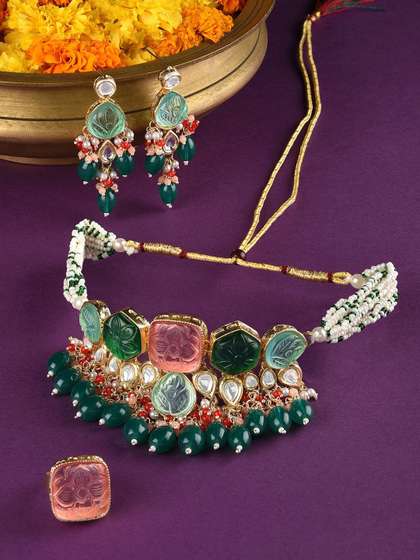 Zaveri Pearls
                        Gold-Plated Stone Studded Jewellery Set