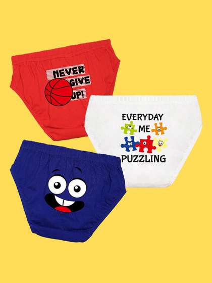 NUSYL Boys Pack of 3
                    Red,White,Royal Blue Printed Briefs