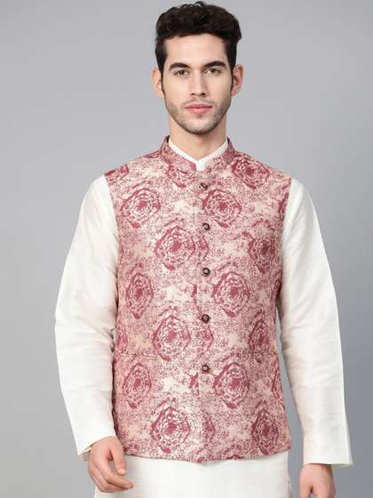 MANQ Men
                        Woven-Design Jaquard Silk Nehru Jacket