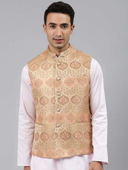 MANQ Men Woven
                          Jaquard Silk Nehru Jacket