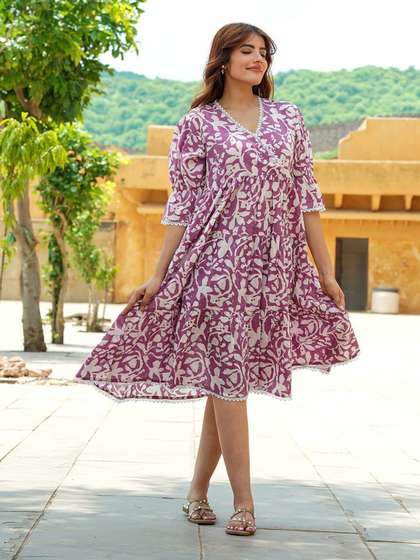 KALINI Floral Print Empire Dress