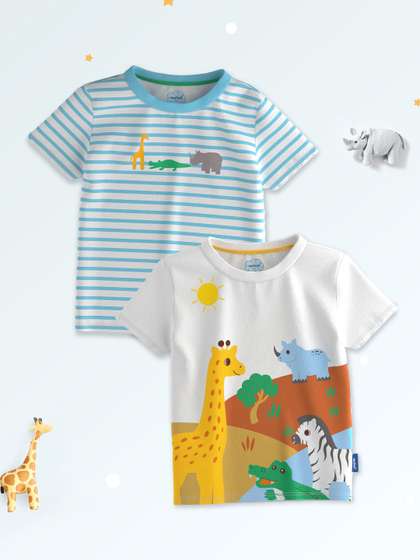 Nauti Nati Boys Pack Of
                    2 Antimicrobial Animal Printed Round Neck Cotton
                    Slim Fit T-Shirt