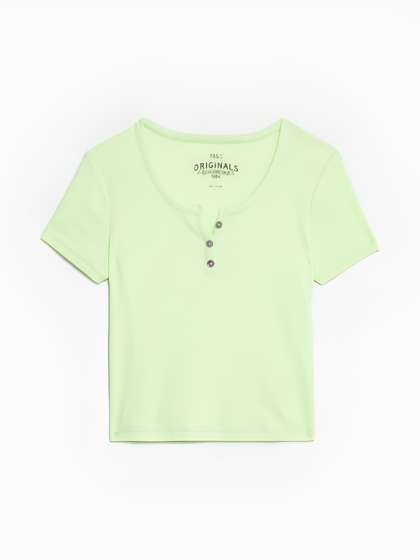 Marks & Spencer Cotton Rich Ribbed Button T-Shirt