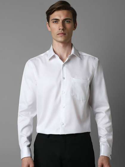 Louis Philippe Men Spread Collar Solid Cotton Slim Fit Formal Shirt