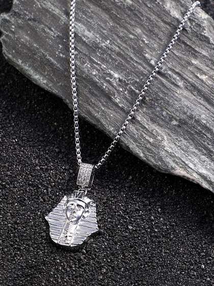 French Accent Men
                      Silver-Plated Stone-Studded Cleopatra Pendant With
                      Chain