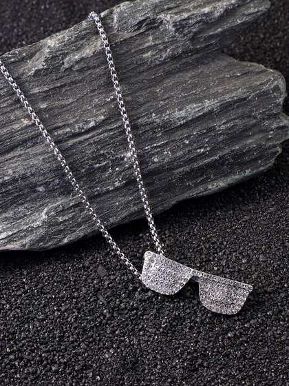 French Accent Men Silver
                    Plated Stones Studded The Sunglass Pendant Comes
                    With Chain