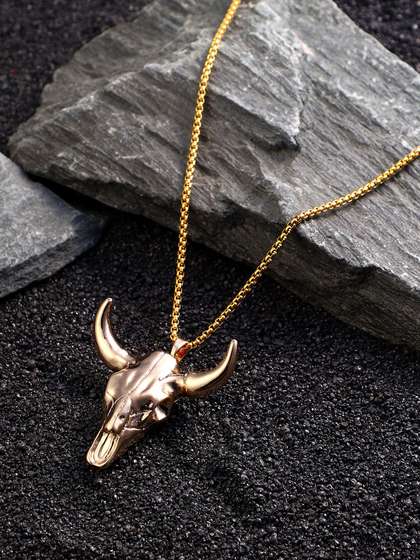 French Accent Men
                    Gold-Plated Longhorn Pendant With Chain