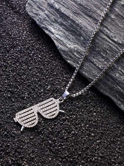 French Accent Men
                    Silver-Plated Stone Studded Shades Pendant With
                    Chain