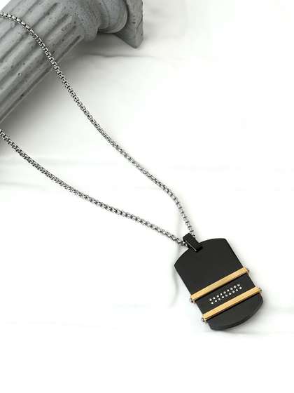 French Accent Men
                    Silver-Plated The Lined Plate Contemporary Pendants
                    With Chains