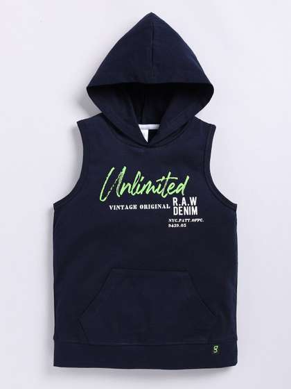 Ginie Boys Typography Printed Hood Cotton T-Shirt
