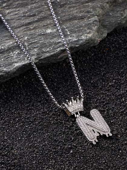 French Accent Men
                    Silver-Plated Alphabet-N Pendant with Chain