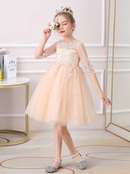 JC SPARKLE Round Neck
                    Embroidered Fit and Flare Dress