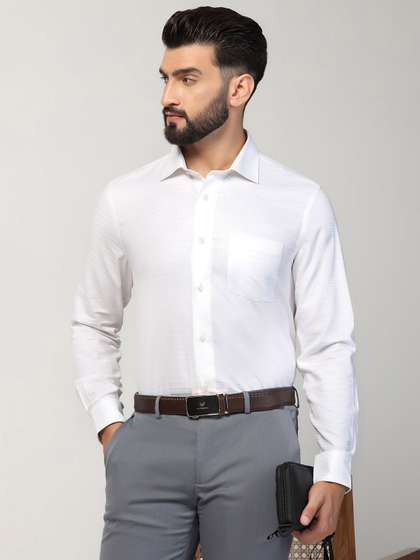 Blackberrys Men India Slim Cutaway Collar Horizontal Striped Cotton Formal Shirt
