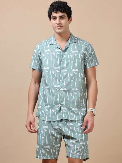 Bushirt Men Abstract
                        Printed Night suit