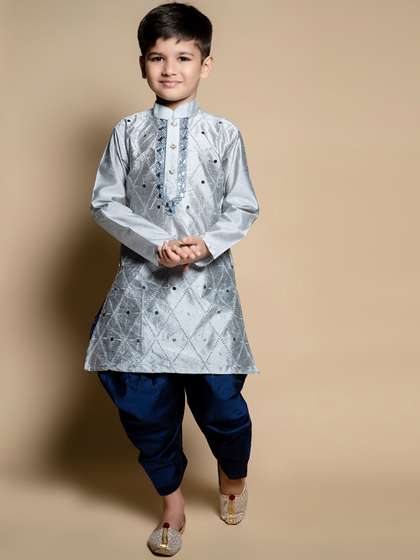 NFC CREATION Boys Ethnic
                    Motifs Embroidered Mirror Work Dupion Silk Kurta
                    with Patiala