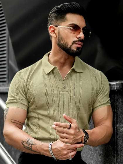 Maniac Men Solid
                        Polo Collar Cotton Slim Fit T-Shirt