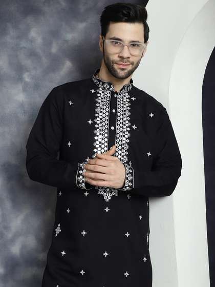 Jompers Mandarin Collar Floral Embroidered Thread Work Kurta