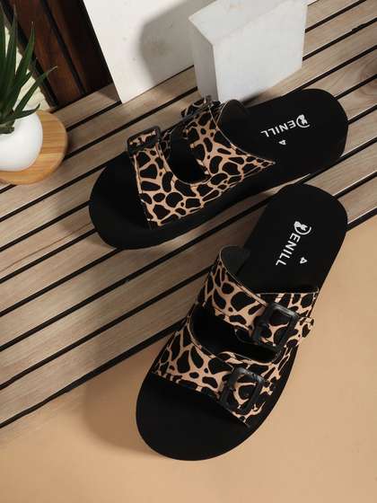 Denill Women Printed
                        Velvet Open Toe Flats with Buckles