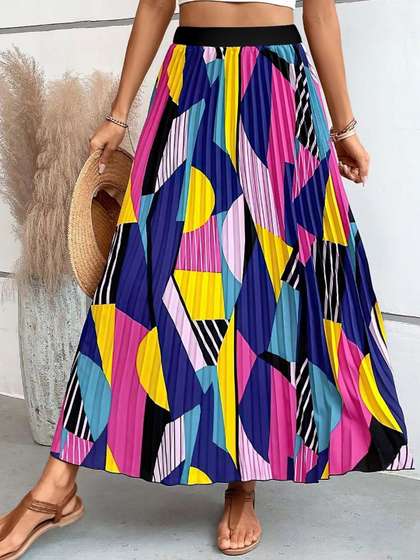 Femvy Printed Flared Maxi Skirts