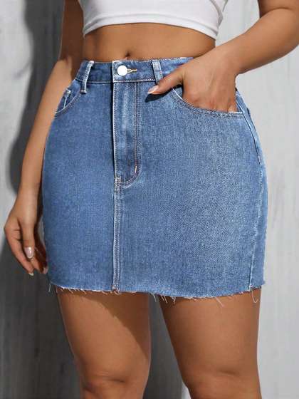 AAHWAN Denim Straight Mini Skirts