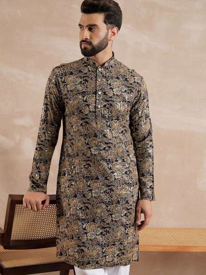 Anouk Floral Printed
                        Mandarin Collar Sequinned Straight Kurta