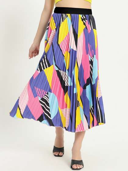 Femvy Printed Flared Midi Skirts
