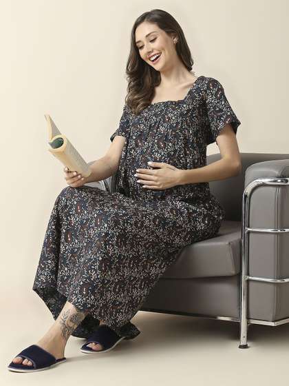 MomToBe Women Floral
                        Printed Maxi Nightdress