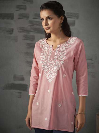 Anouk Floral Embroidered Pure Cotton Straight Short Kurti