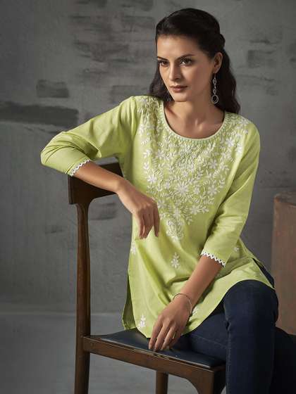 Anouk Floral Embroidered Pure Cotton Straight Short Kurti