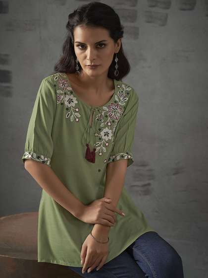 Anouk Floral Embroidered Liva A-Line Tunic
