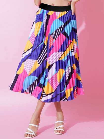 Femvy Printed Flared Midi Skirts