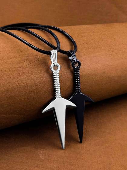 Saizen Set of 2
                    Stainless Steel Silver Plated Anime Naruto Pendant
                    With Chain