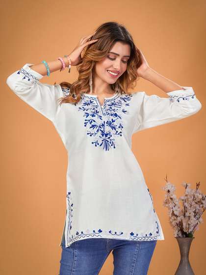 FORKEY Floral Embroidered Cotton Top