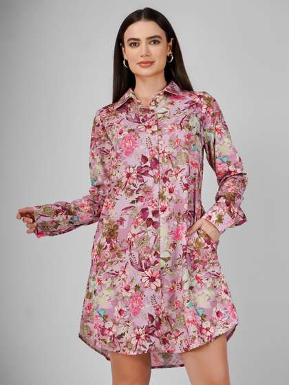Sukshat Floral
                        A-Line Shirt Collar Mini Long Sleeves Dress