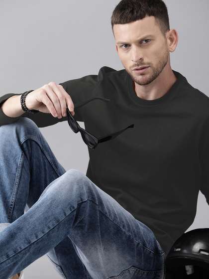 Roadster The Lifestyle Co Men Black Solid Round Neck Pure Cotton T-shirt
