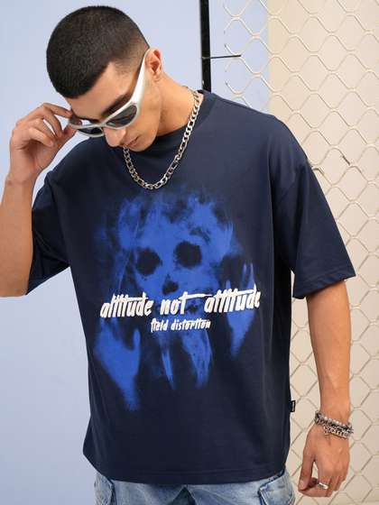 HIGHLANDER Puff Printed Round Neck Half Sleeve Oversized T Shirt
