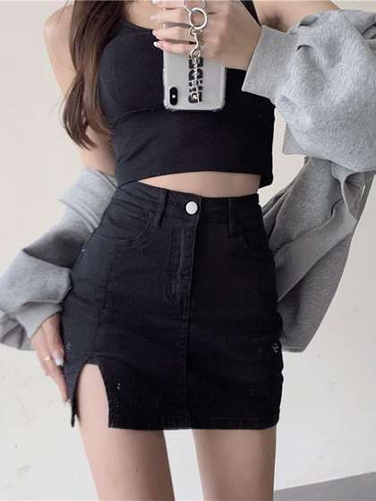 StyleCast Solid Straight Mini Skirts