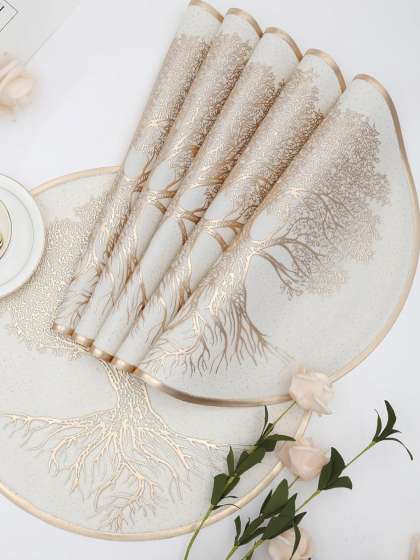 Dakshya Industries 6 Pieces White & Gold-Toned Floral Embellished Round Table Placemats