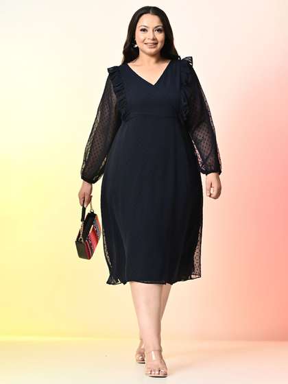 PrettyPlus by
                        Desinoor.com Plus Size Women Georgette Fit &
                        Flare Midi Dress