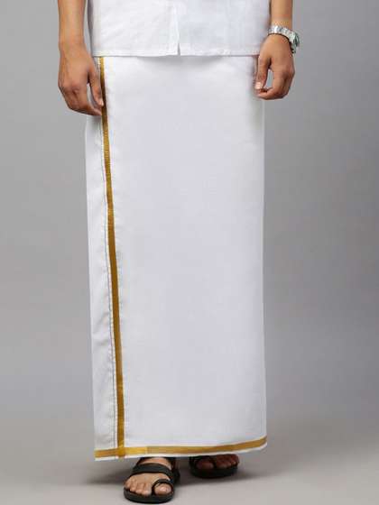 Ramraj Men Cotton
                          Solid Zari Border Single Layer Dhoti